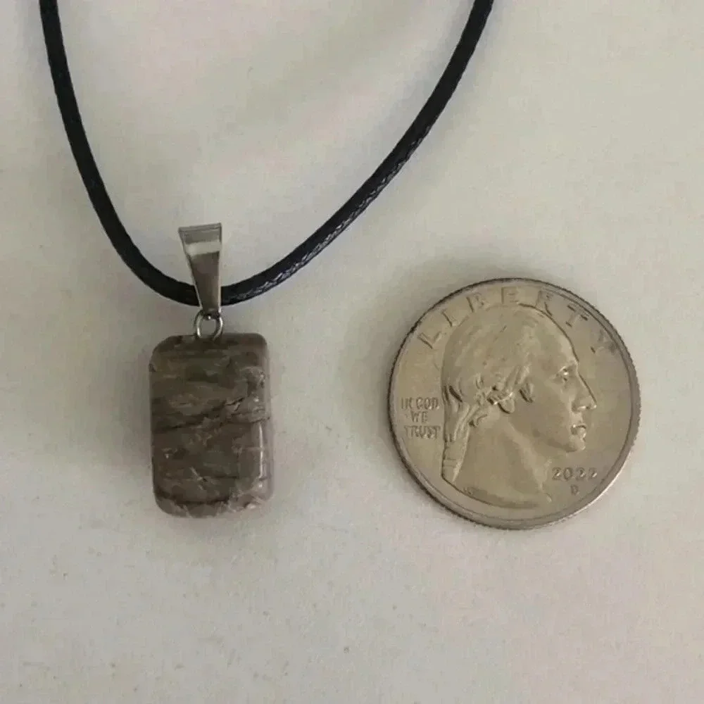 Ocean Jasper Organic Cube Freeform Natural Braided Stainless Steel Necklace NWT